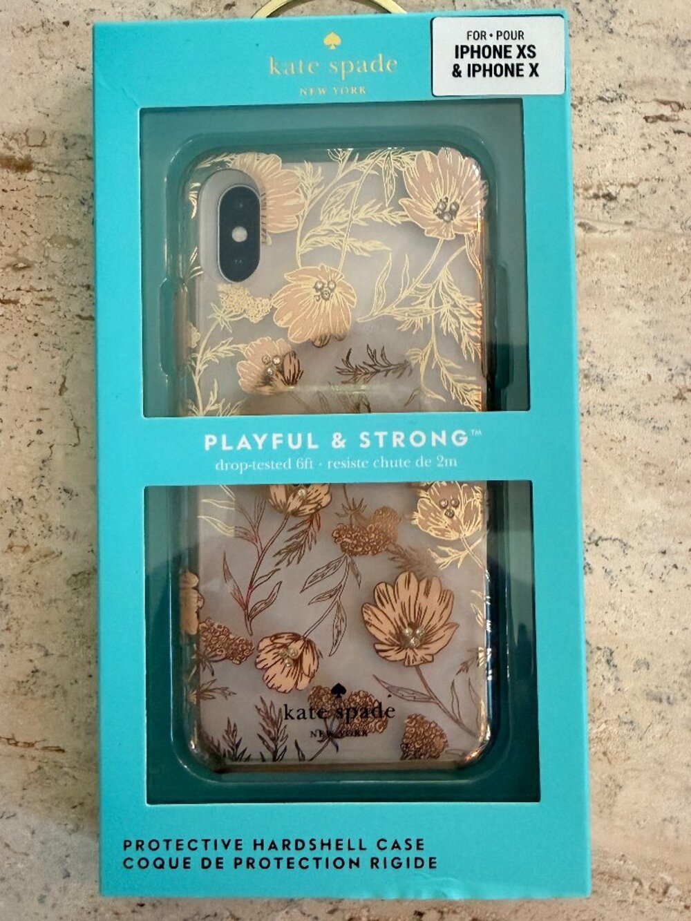 Kate Spade New York Case for Apple iPhone X and XS Blossom Pink/Gold With Gems